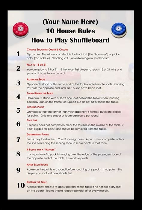 Printable Shuffleboard Rules