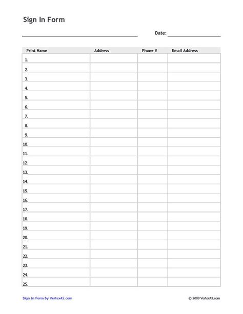 Printable Sign In Sheets Free