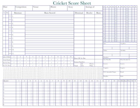 Printable Simple Cricket Score Sheet