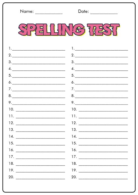 Printable Spelling Test Paper