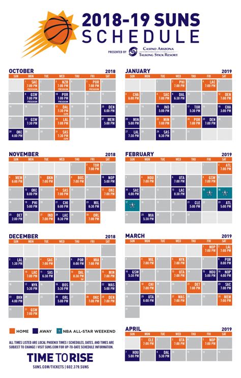 Printable Suns Schedule