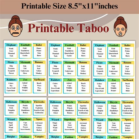 Printable Taboo Cards