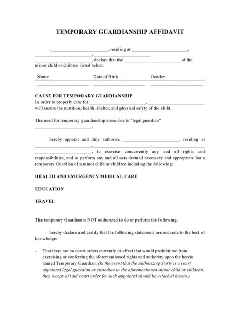 Printable Temporary Guardianship Forms