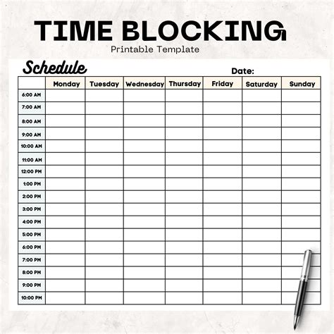 Printable Time Blocking Template