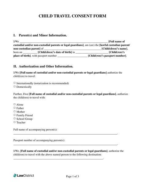 Printable Travel Form To Travel With Kids Without Father