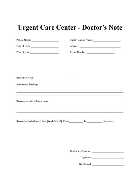 Printable Urgent Care Doctors Note For Work