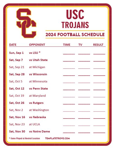 Printable Usc Football Schedule 2024