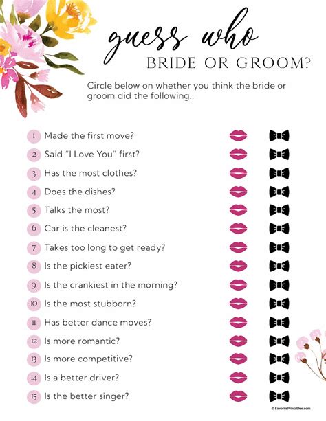 Printable Wedding Shower Games