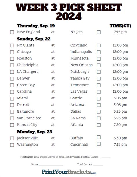 Printable Week 3 Nfl Schedule