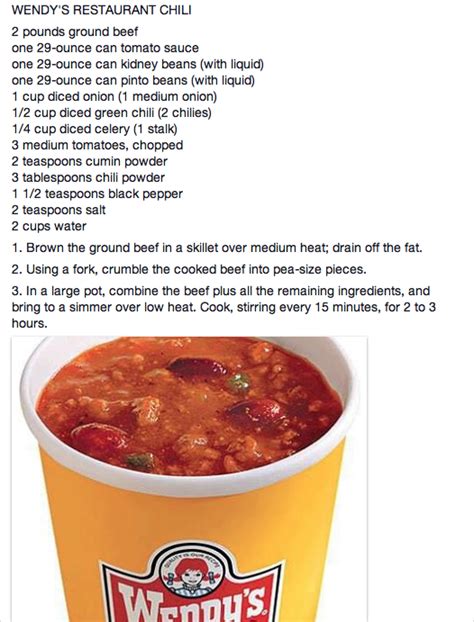 Printable Wendys Chili Ingredients List