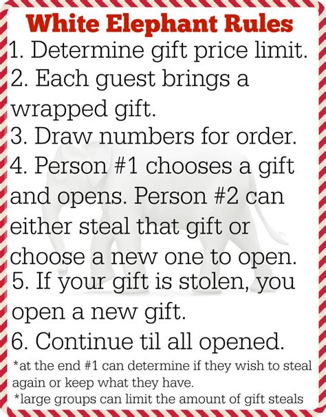Printable White Elephant Gift Exchange Rules