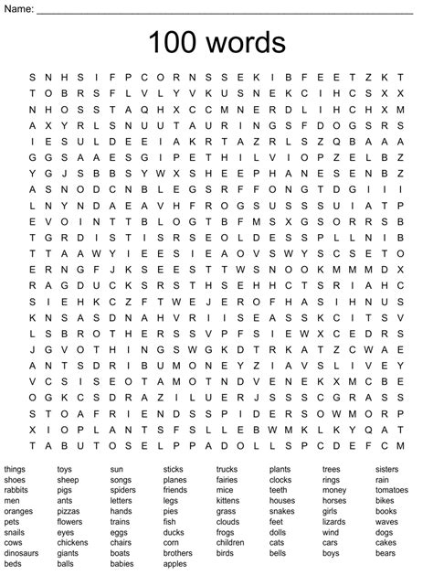 Printable Word Search 100 Words