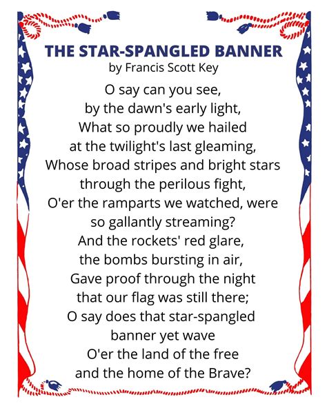 Printable Words To Star Spangled Banner
