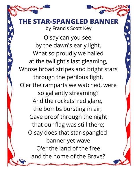 Printable Words To The Star Spangled Banner