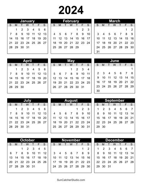 Printable Yearly Calendar Free
