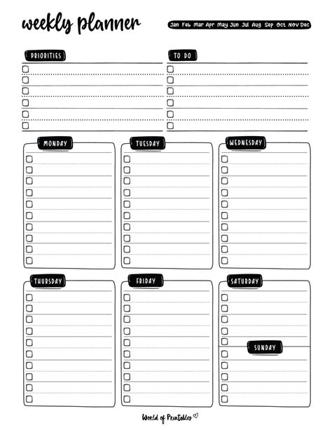 Printed Schedule Template