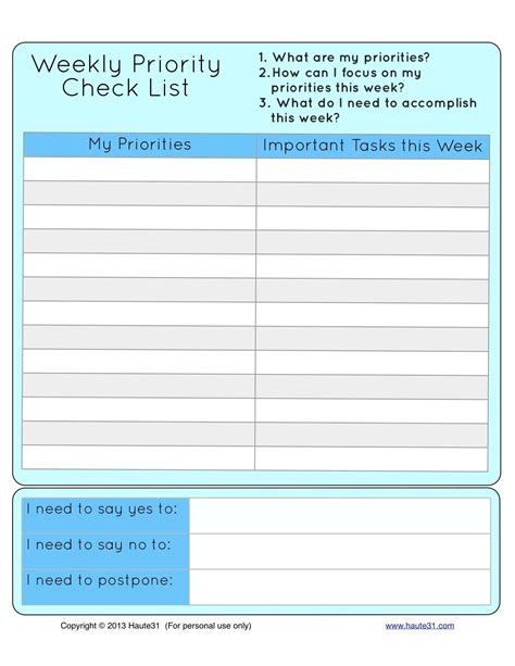 Priorities List Template