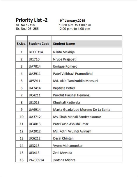 Priority List Template
