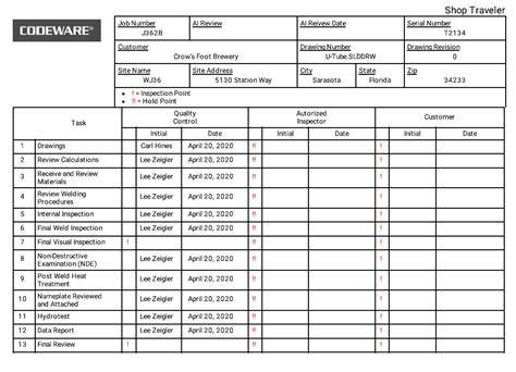 Production Traveler Template