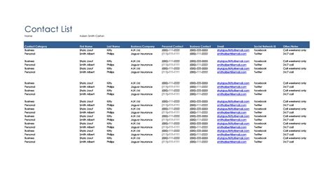 Professional Contact List Template Excel