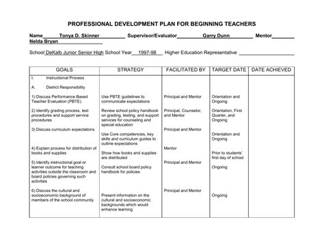 Professional Development Plan Template For Teachers
