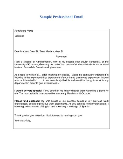 Professional Email Format Template