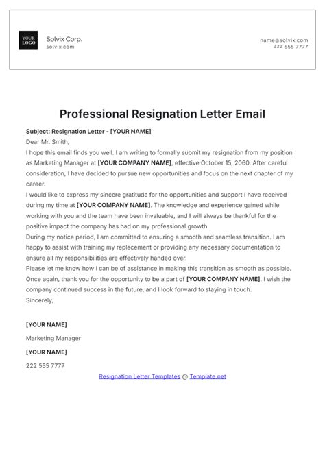 Professional Resignation Email Template