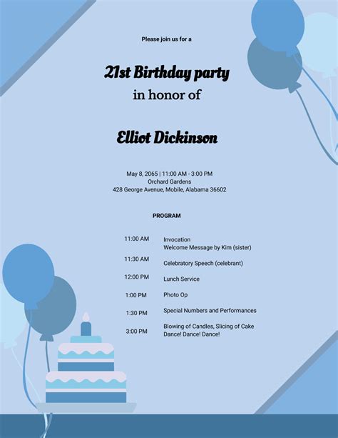 Programme Template For A Party