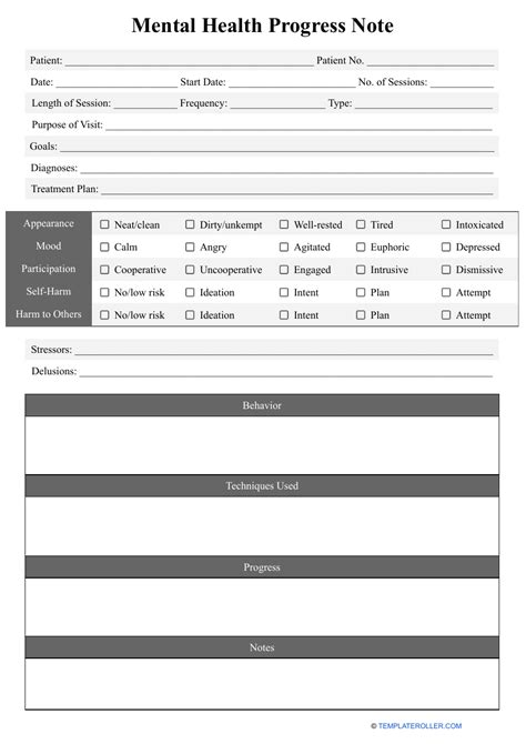 Progress Note Template Mental Health