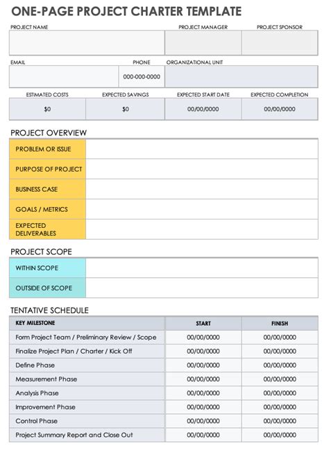 Project Charter One Page Template
