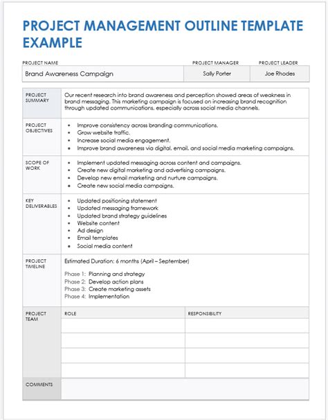 Project Management Outline Template