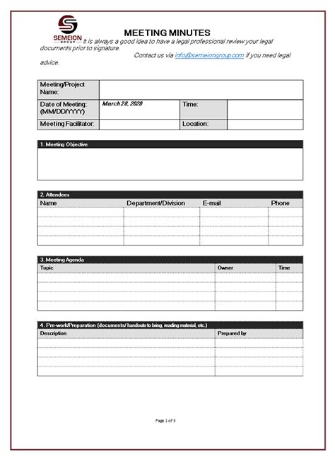 Project Manager Meeting Minutes Template