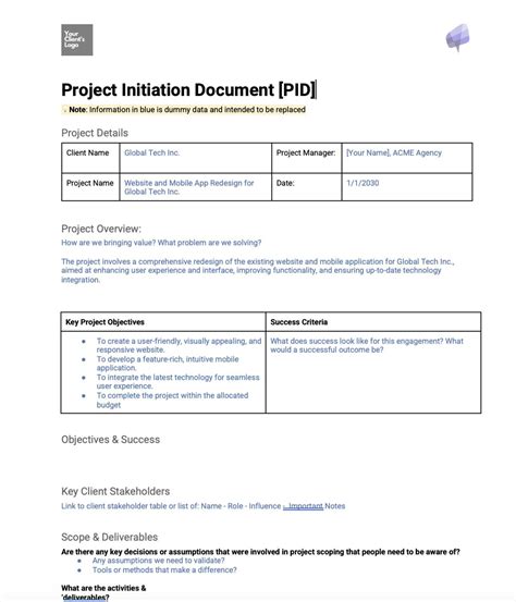 Project Pid Template