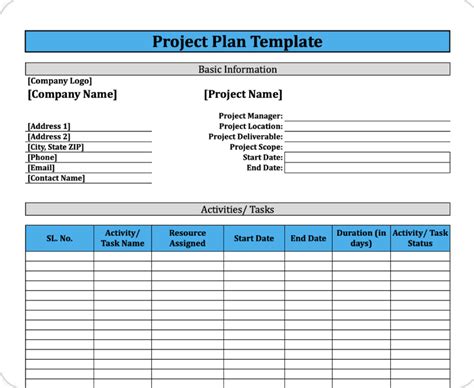 Project Plan Template Free
