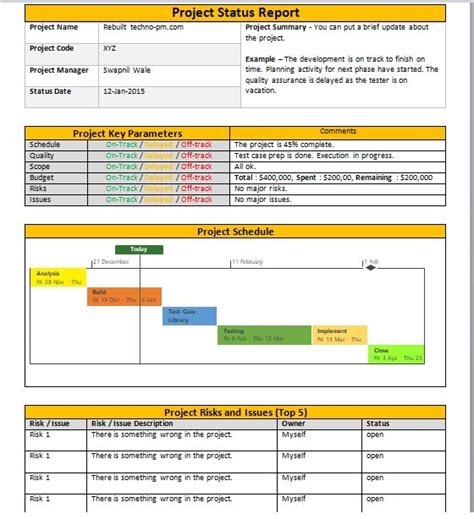 Project Progress Report Template Word