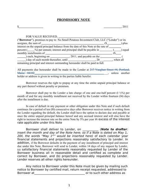 Promissory Note Examples Templates