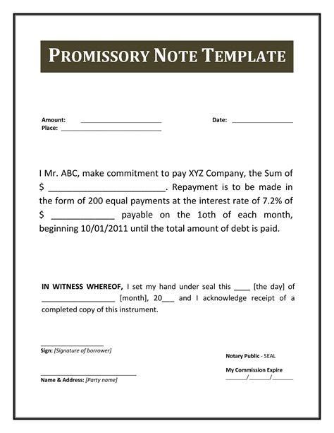 Promissory Notes Template