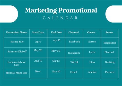 Promotional Calendar Template