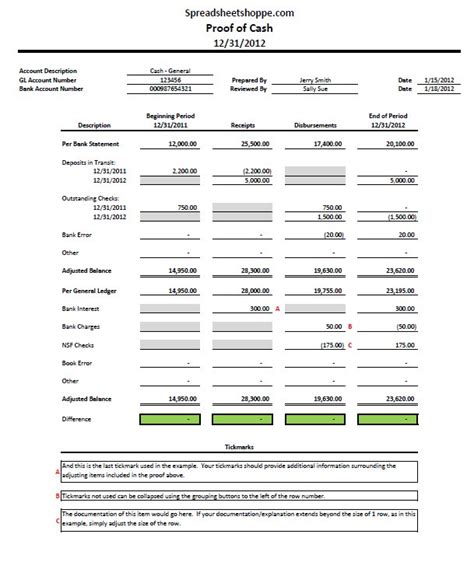 Proof Of Cash Template Excel
