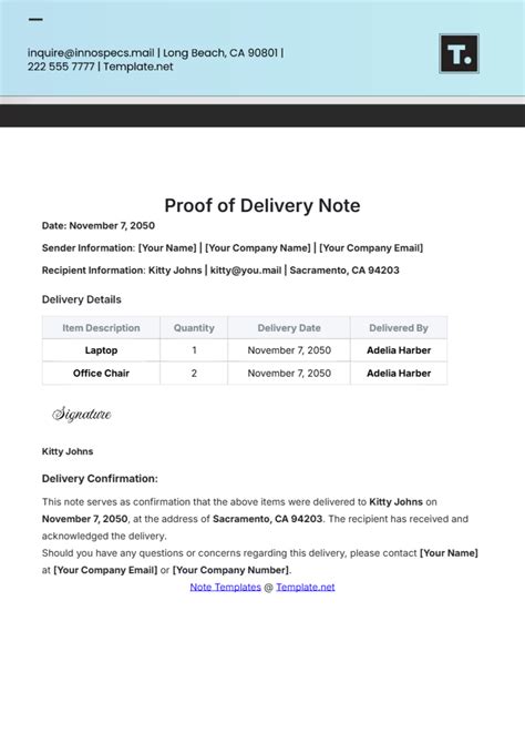 Proof Of Delivery Template