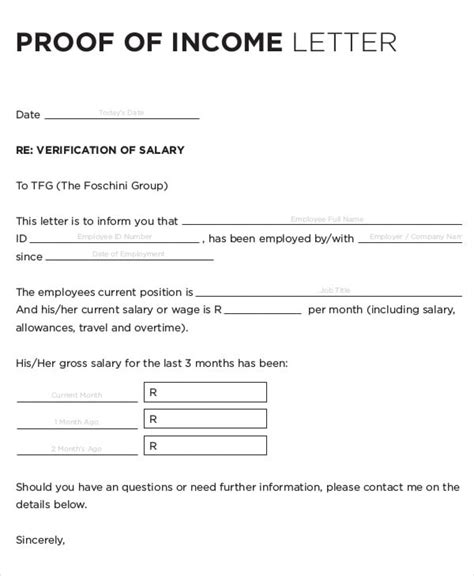 Proof Of Income Letter Template
