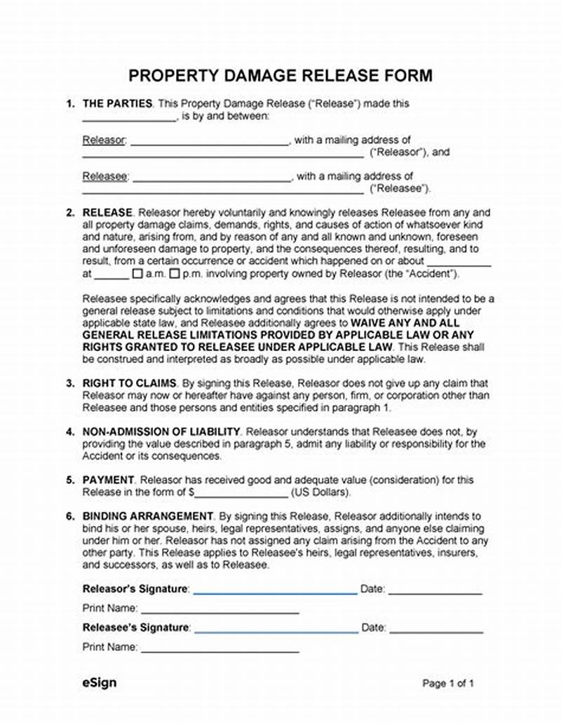 Property Damage Release Form Example