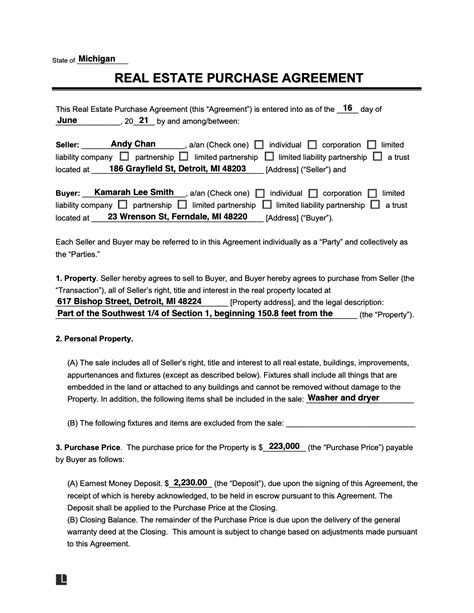 Property Purchase Contract Template