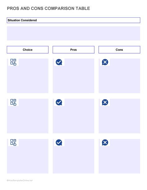 Pros And Cons Template Word