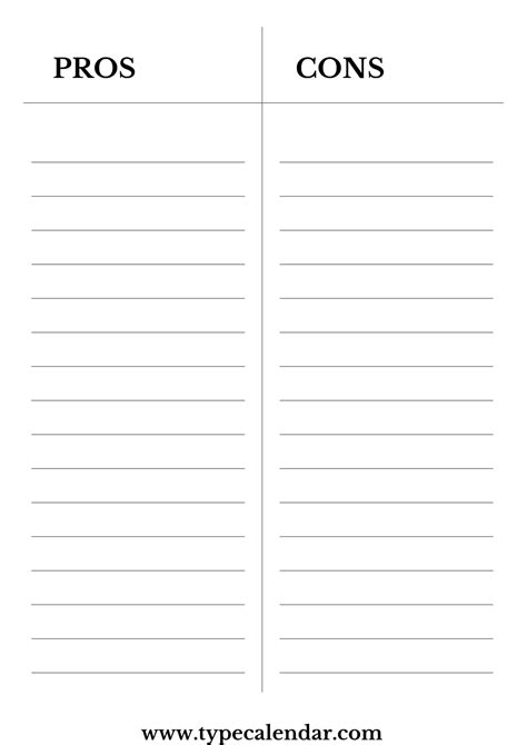 Pros Cons List Template