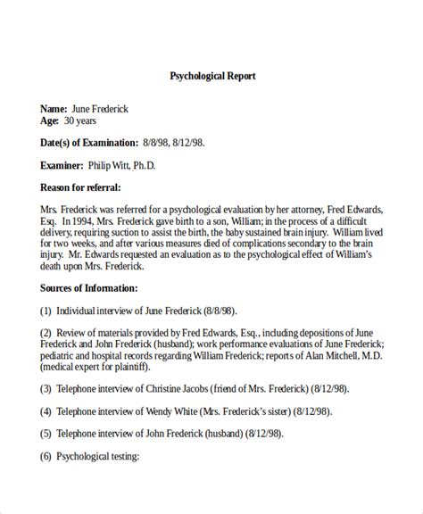 Psychological Report Template