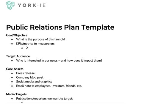 Public Relations Planning Template