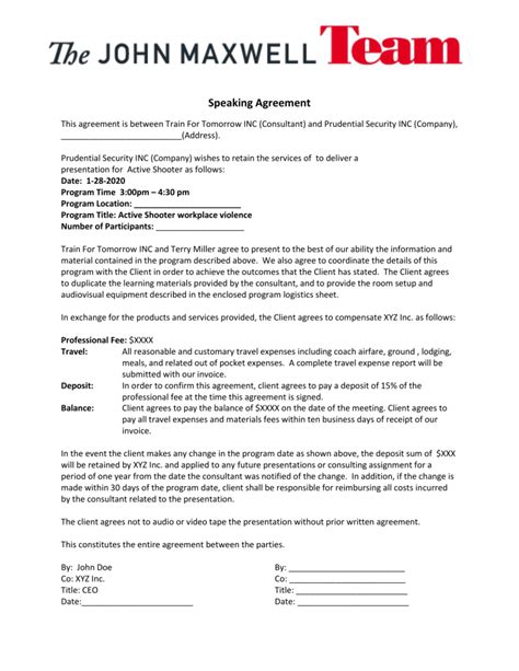 Public Speaking Contract Template