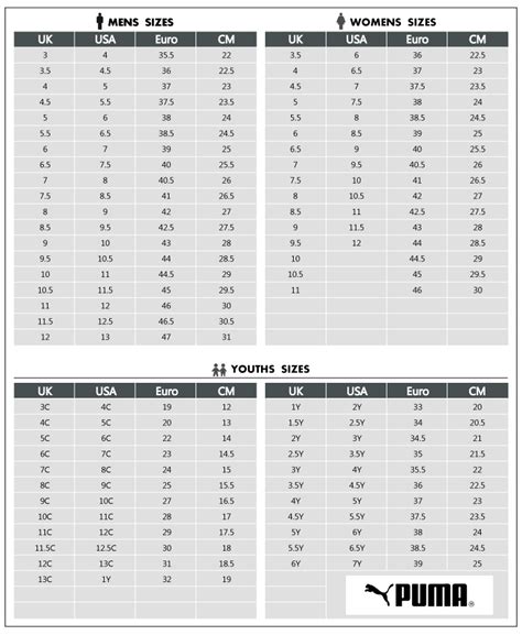 Puma Shoes Size Chart