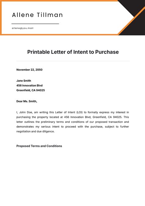 Purchase Letter Of Intent Template